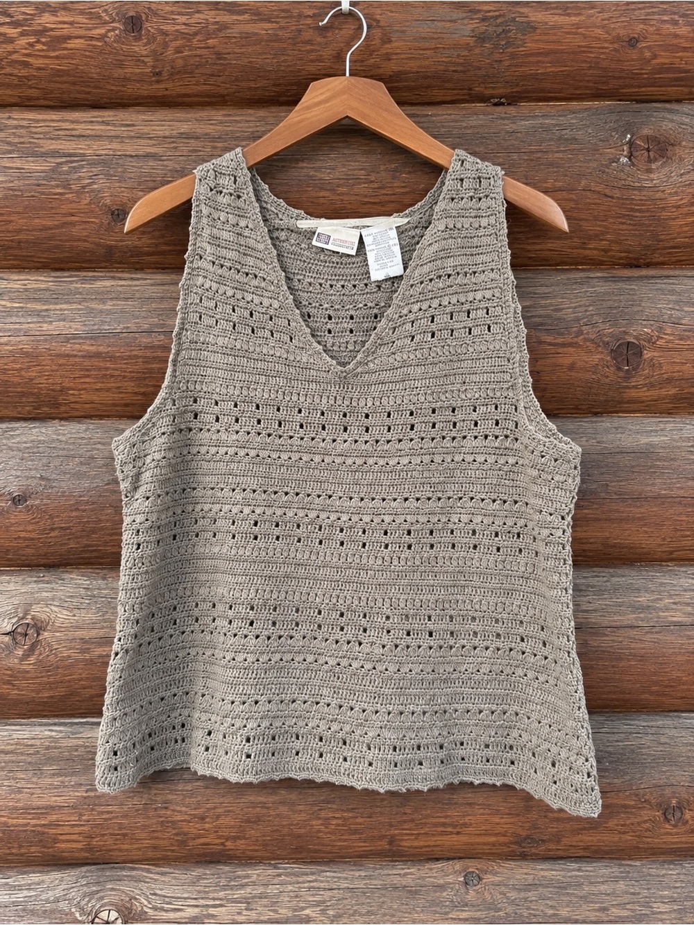 Faded Glory Taupe Crochet V-Neck Tank